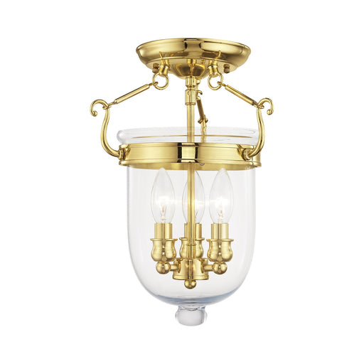 Jefferson 3-Light 10" Semi-Flush Mount in Polished Brass