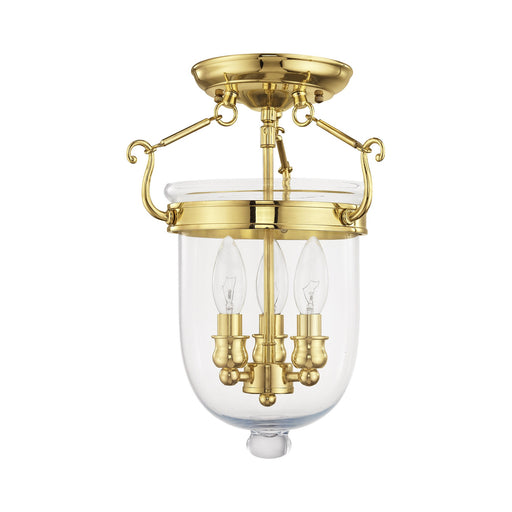 Jefferson 3-Light 10" Semi-Flush Mount in Polished Brass