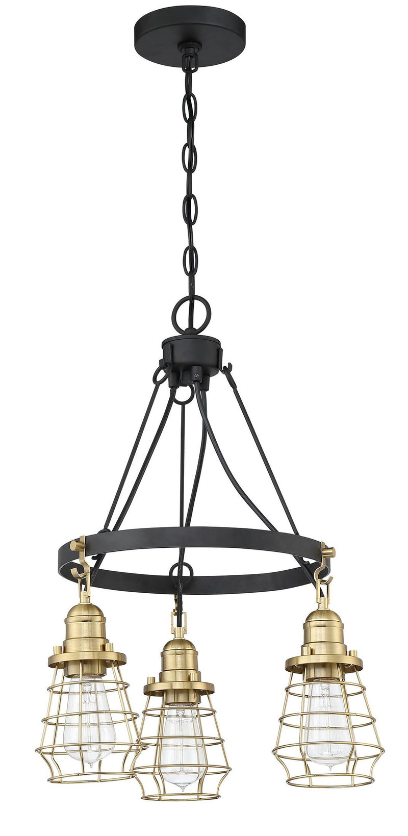 Thatcher 3 Light 18" Down Chandelier in Flat Black/Satin Brass