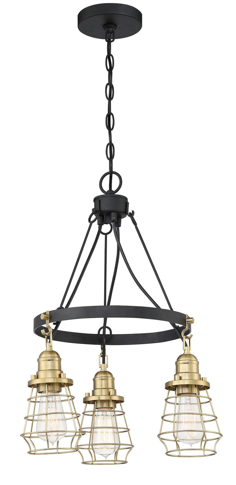 Thatcher 3 Light 18" Down Chandelier in Flat Black/Satin Brass