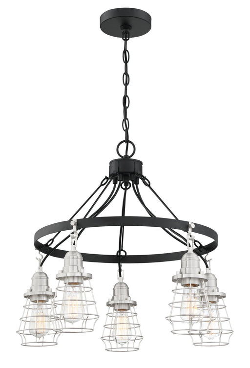 Thatcher 5 Light 25" Chandelier in Flat Black/Brushed Polished Nickel