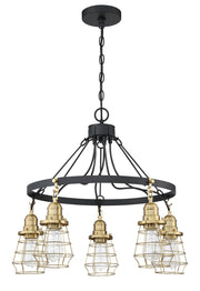 Thatcher 5 Light 25" Chandelier in Flat Black/Satin Brass