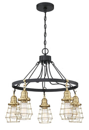 Thatcher 5 Light 25" Chandelier in Flat Black/Satin Brass