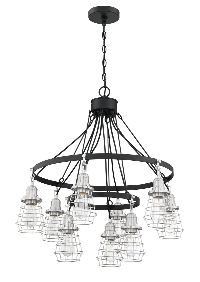 Thatcher 9 Light 30" Chandelier in Flat Black/Brushed Polished Nickel
