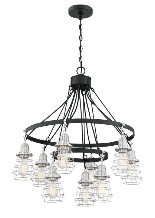 Thatcher 9 Light 30" Chandelier in Flat Black/Brushed Polished Nickel