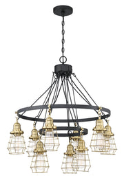 Thatcher 9 Light 30" Chandelier in Flat Black/Satin Brass