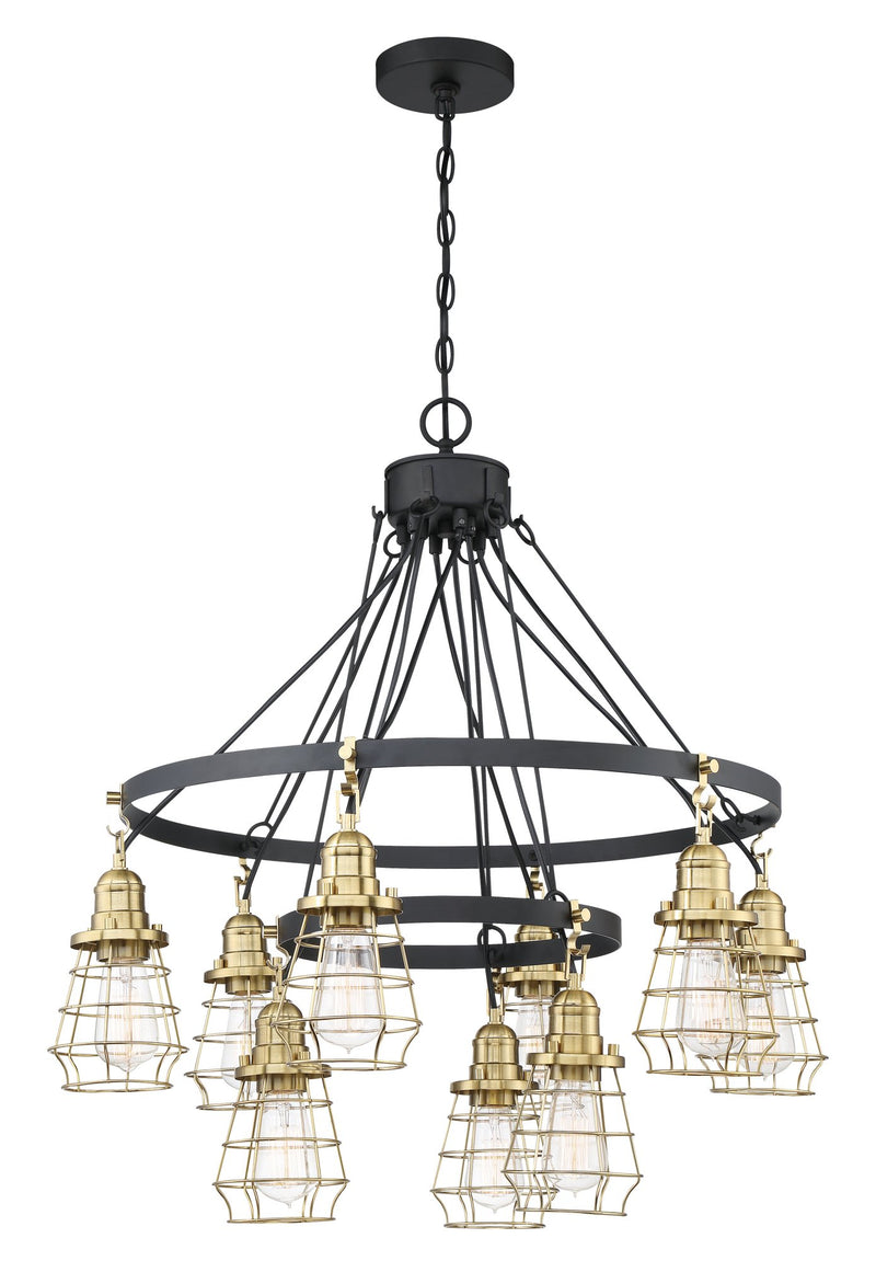 Thatcher 9 Light 30" Chandelier in Flat Black/Satin Brass