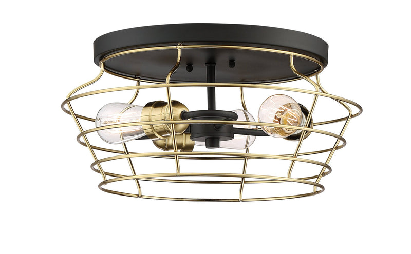 Thatcher 3 Light 16.5" Flushmount in Flat Black/Satin Brass