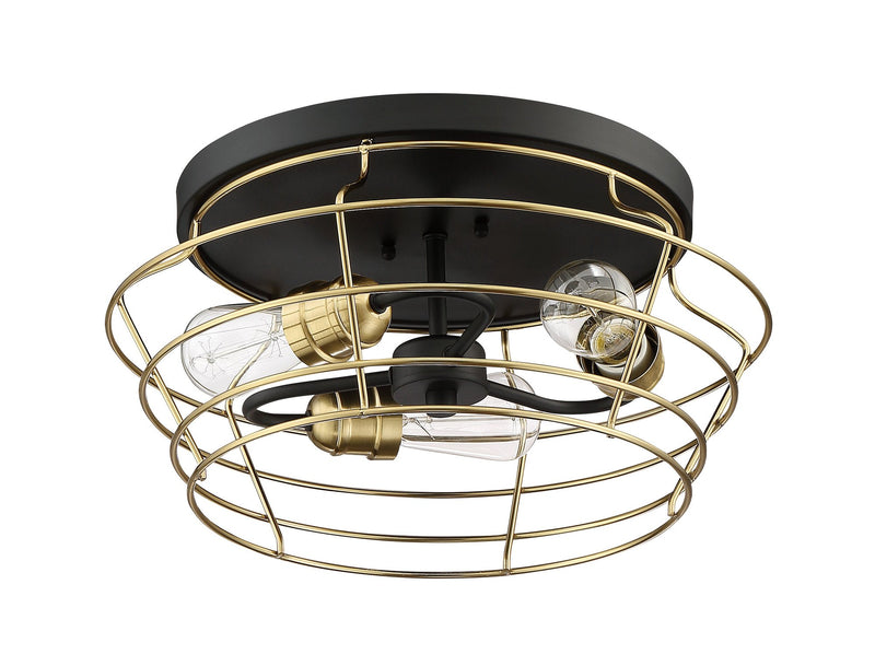 Thatcher 3 Light 16.5" Flushmount in Flat Black/Satin Brass
