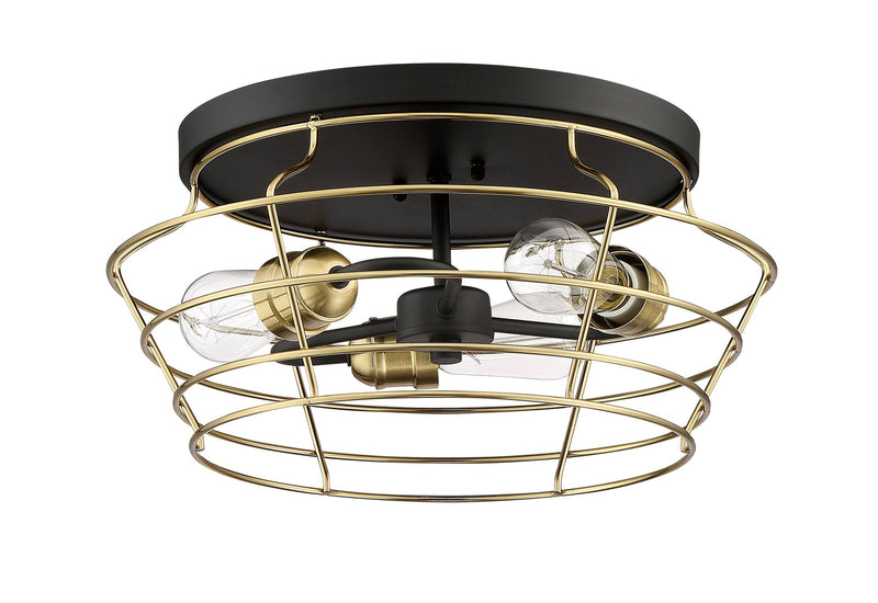 Thatcher 3 Light 16.5" Flushmount in Flat Black/Satin Brass