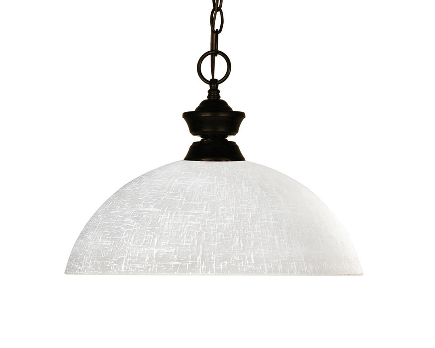 Shark 1 Light Pendant in Bronze with White Linen Glass