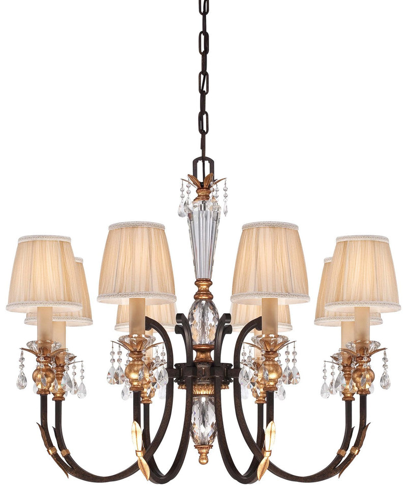 Bella Cristallo 8-Light Chandelier in French Bronze with Gold Leaf Highlights