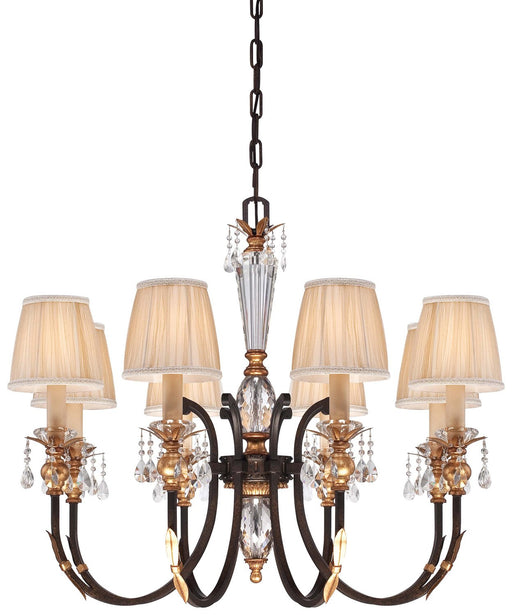 Bella Cristallo 8-Light Chandelier in French Bronze with Gold Leaf Highlights