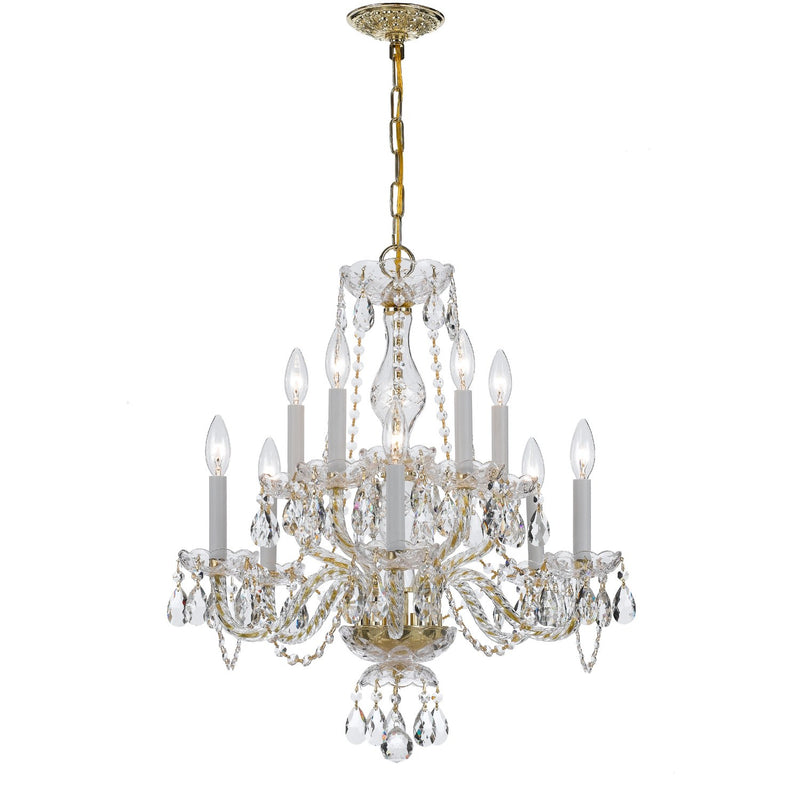 Traditional Crystal 10 Light 23" Chandelier in Polished Brass