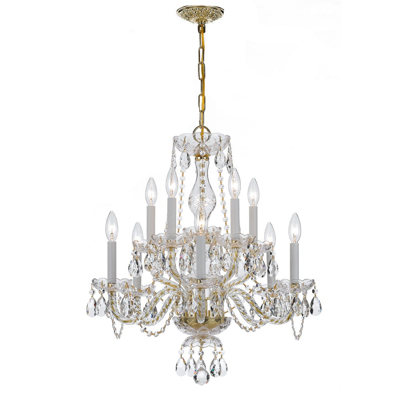 Traditional Crystal 10 Light 23" Chandelier in Polished Brass