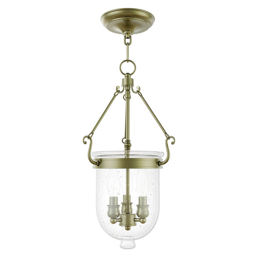 Jefferson 3-Light Pendant with Clear Seeded Glass in Antique Brass