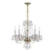 Traditional Crystal 5 Light 21" Chandelier in Polished Brass