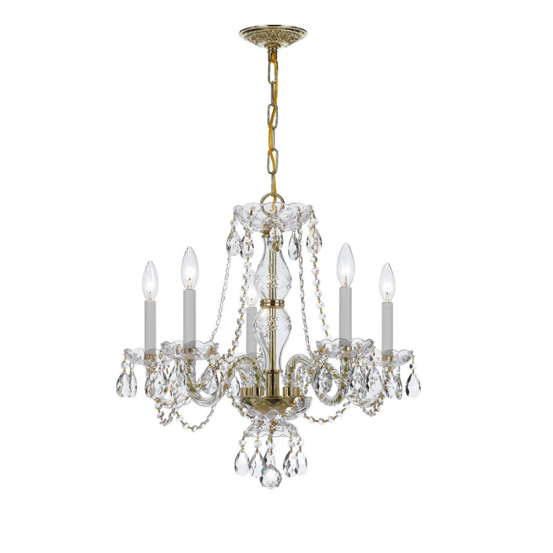 Traditional Crystal 5 Light 21" Chandelier in Polished Brass