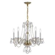 Traditional Crystal 5 Light 21" Chandelier in Polished Brass