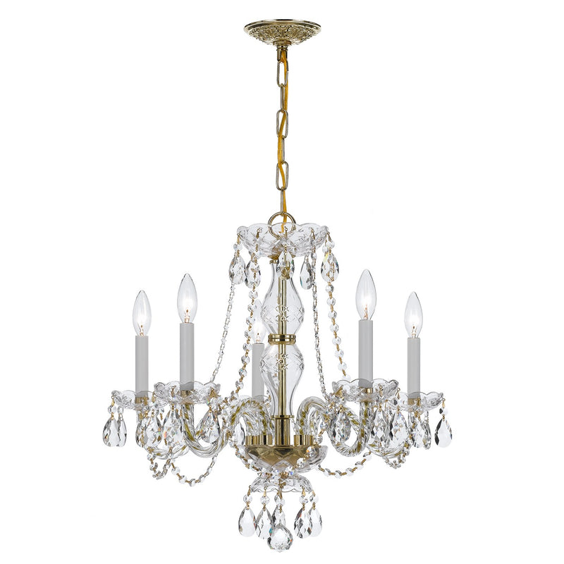 Traditional Crystal 5 Light 21" Chandelier in Polished Brass