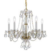 Traditional Crystal 5 Light 21" Chandelier in Polished Brass