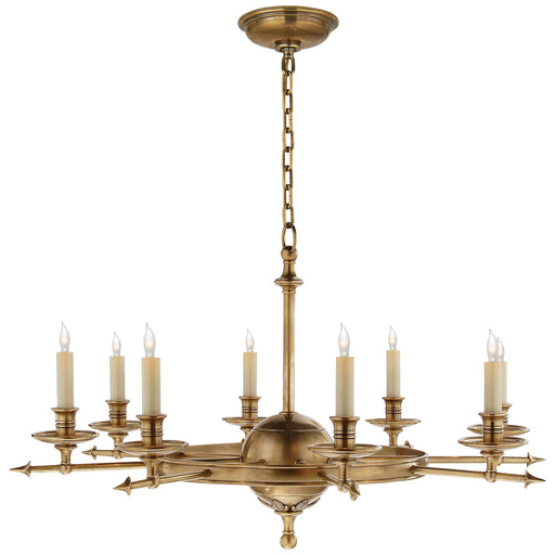 Leaf and Arrow Eight Light Chandelier in Antique-Burnished Brass