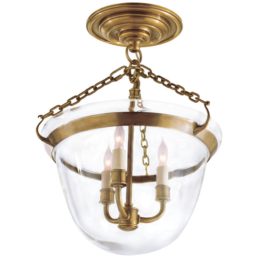 Country Bell Jar Three Light Semi-Flush Mount in Antique-Burnished Brass