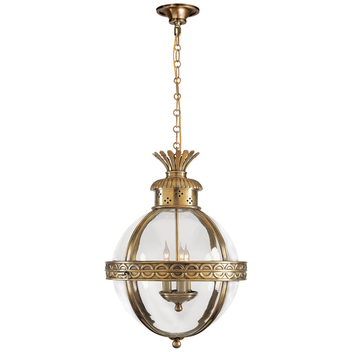 Crown Top Globe Three Light Lantern in Antique-Burnished Brass