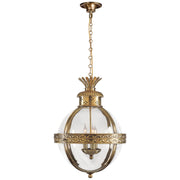 Crown Top Banded Globe 3-Light Lantern Pendant in Antique-Burnished Brass