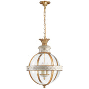 Crown Top Globe Three Light Lantern in Antique White