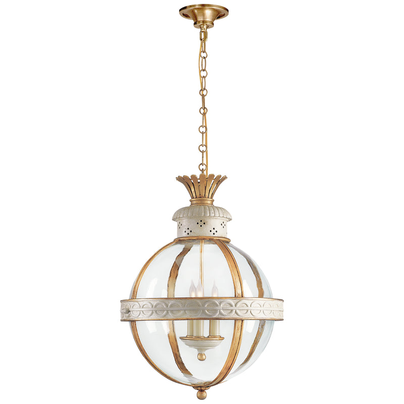 Crown Top Globe Three Light Lantern in Antique White