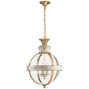 Crown Top Banded Globe 3-Light Lantern Pendant in Antique White