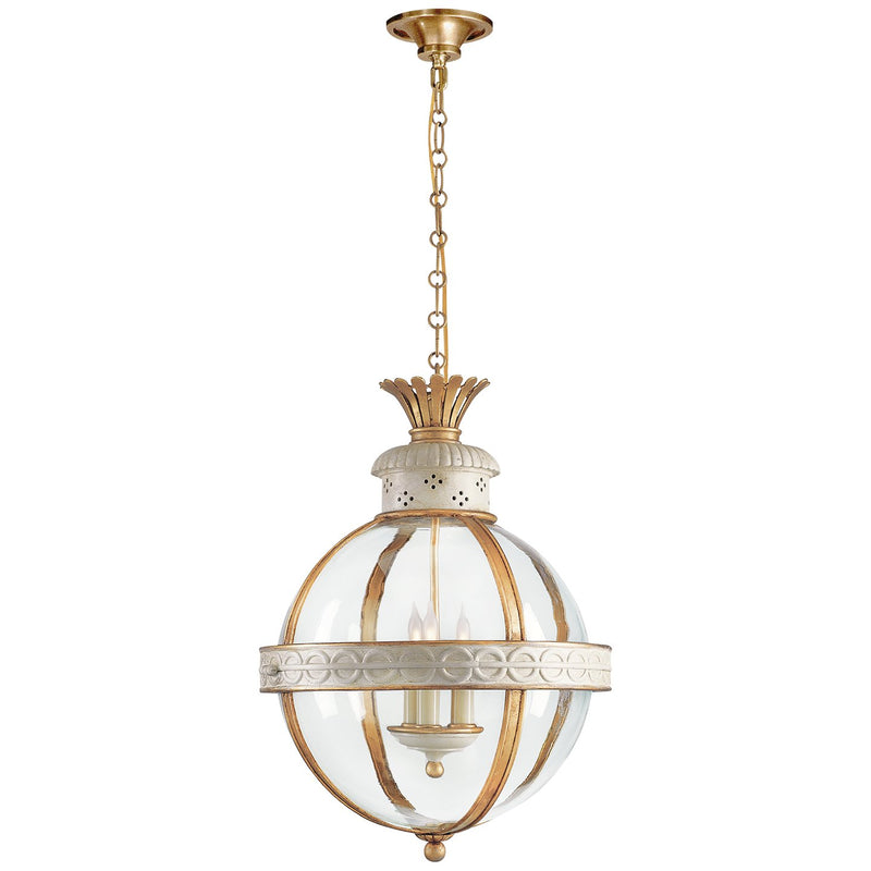 Crown Top Banded Globe 3-Light Lantern Pendant in Antique White