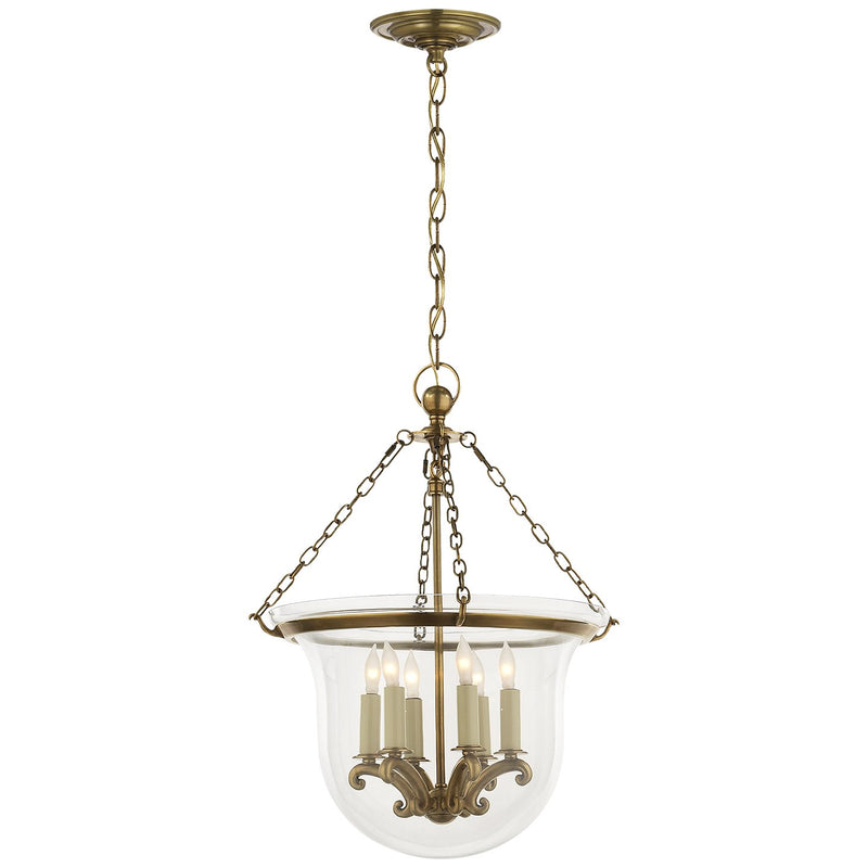 Country Bell Jar Medium 6-Light Lantern Pendant in Antique-Burnished Brass
