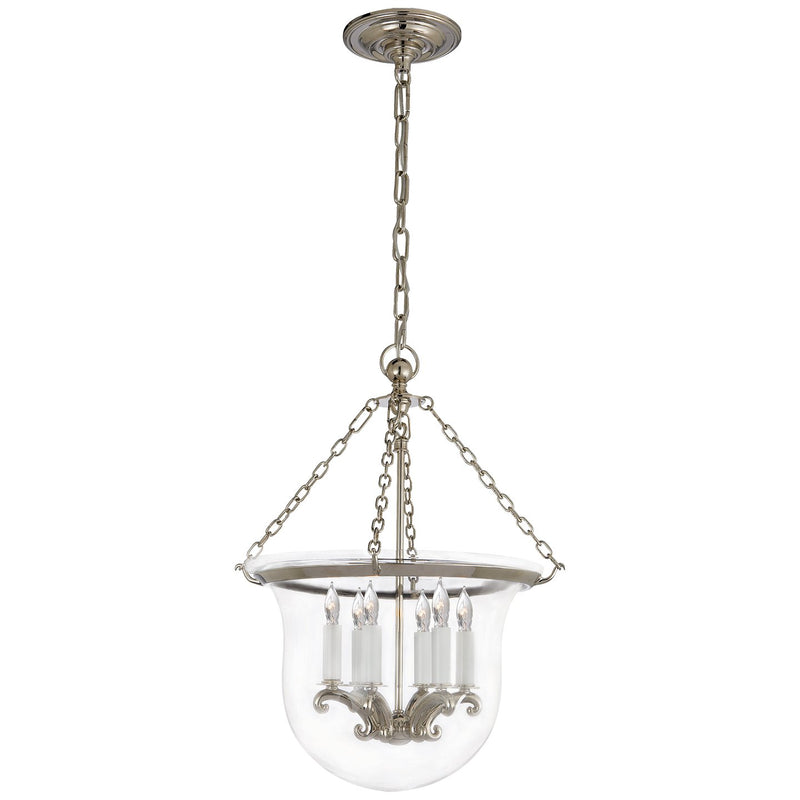 Country Bell Jar Medium 6-Light Lantern Pendant in Polished Nickel