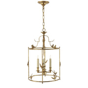 Diego Grande Perching Bird 4-Light Lantern Chandelier in Gilded Iron
