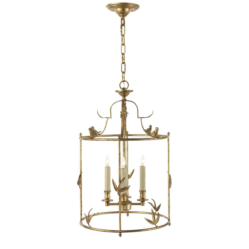 Diego Grande Perching Bird 4-Light Lantern Chandelier in Gilded Iron