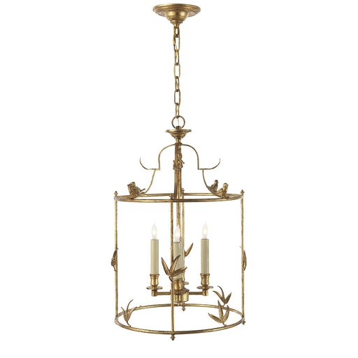 Diego Grande Perching Bird 4-Light Lantern Chandelier in Gilded Iron