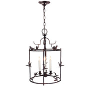 Diego Grande Perching Bird 4-Light Lantern Chandelier in Hand Painted Rust Finish