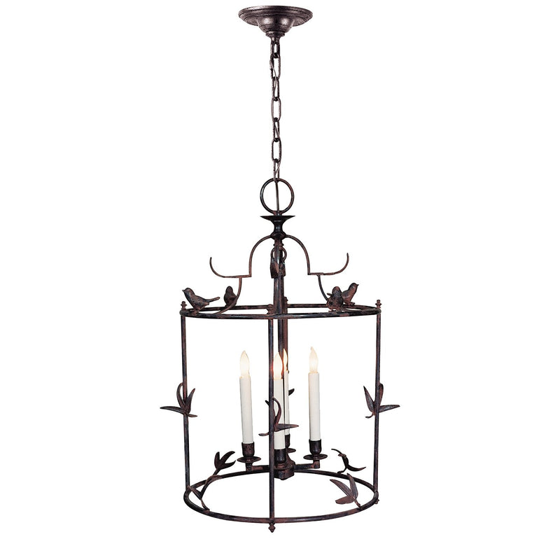 Diego Grande Perching Bird 4-Light Lantern Chandelier in Hand Painted Rust Finish