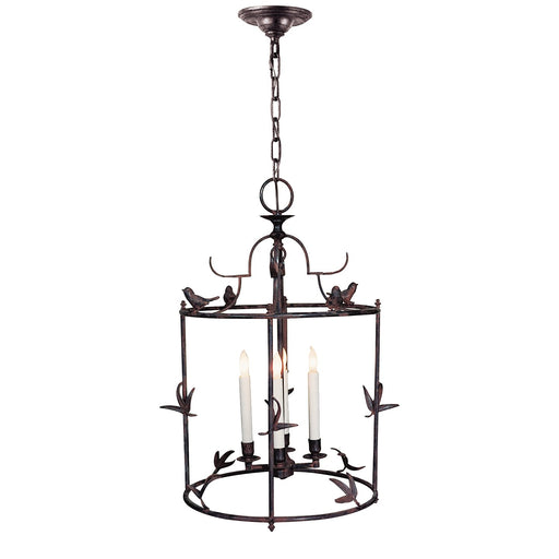 Diego Grande Perching Bird 4-Light Lantern Chandelier in Hand Painted Rust Finish