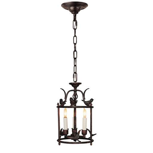 Diego Petite Perching Bird 3-Light Lantern Chandelier in Hand Painted Rust Finish