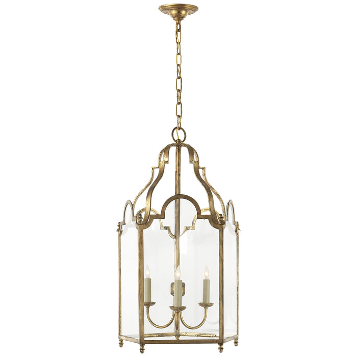French Market Three Light Lantern in Gilded Iron