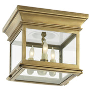 Club Small Square 3-Light Flush Mount in Antique-Burnished Brass