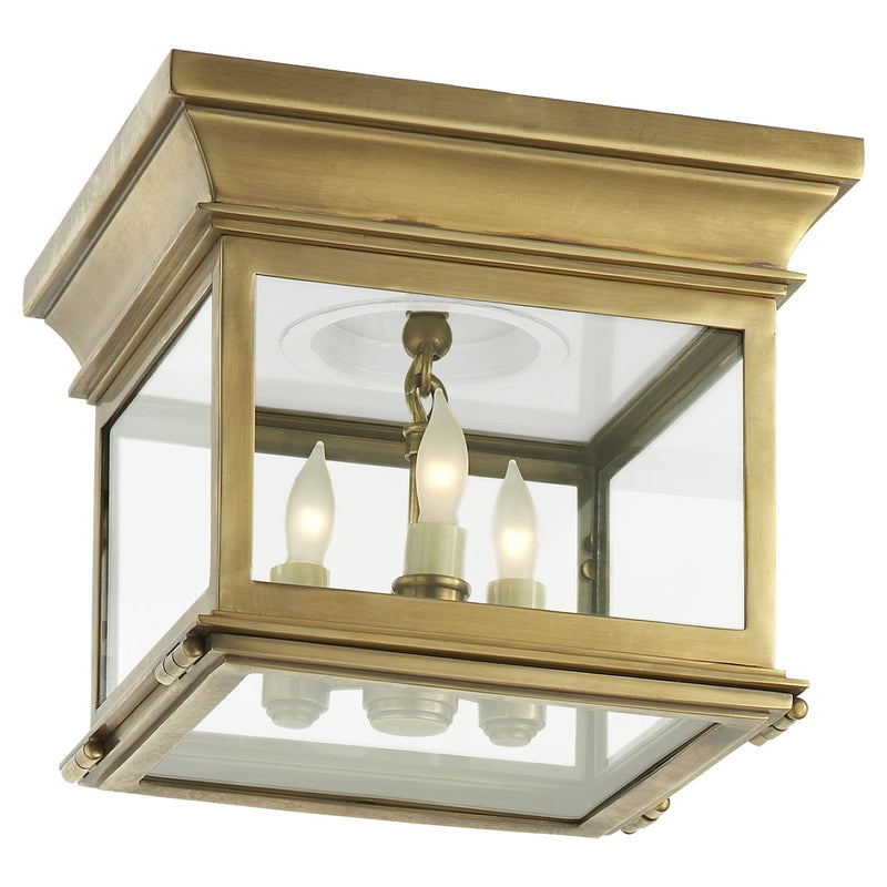 Club Small Square 3-Light Flush Mount in Antique-Burnished Brass