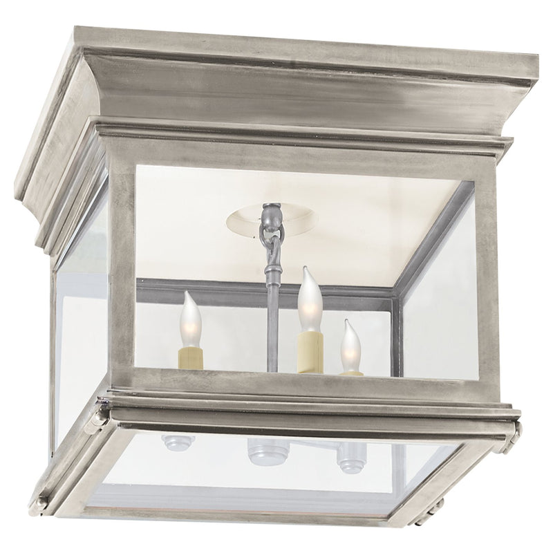 Club Small Square 3-Light Flush Mount in Antique Nickel