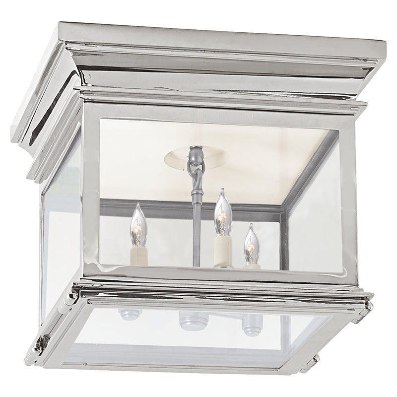 Club Small Square 3-Light Flush Mount in Polished Nickel