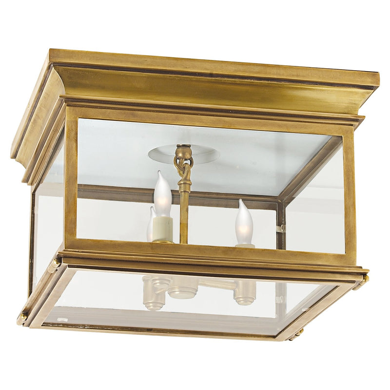 Club Large Square 3-Light Flush Mount in Antique-Burnished Brass