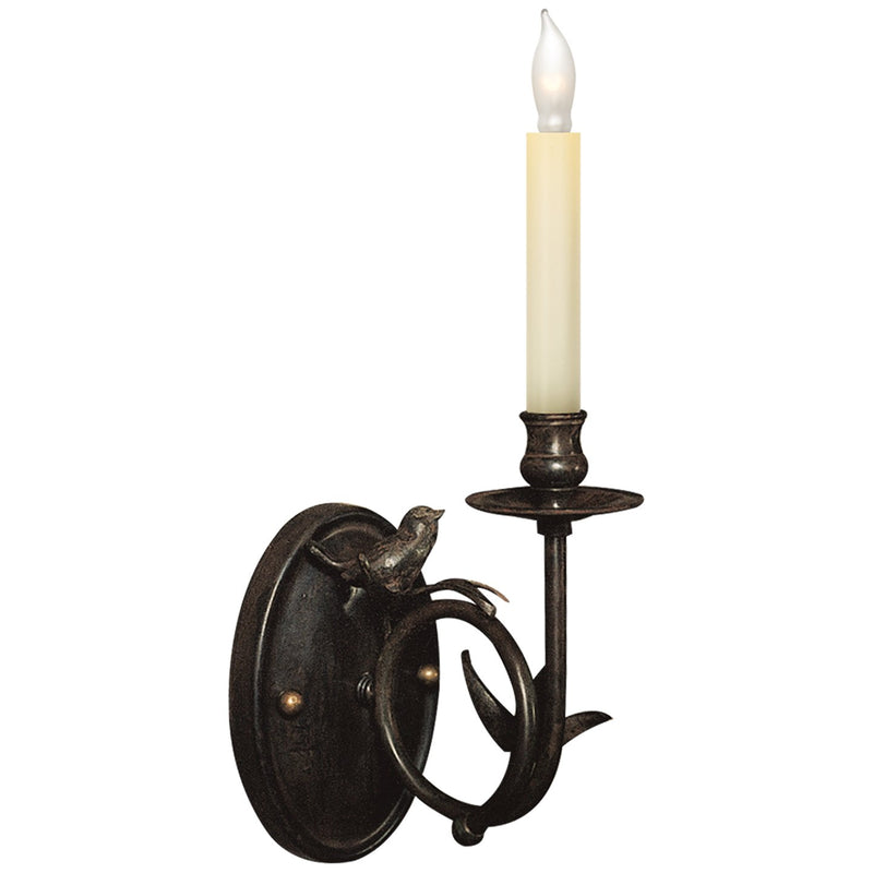 Perching Bird Wall Sconce in Hand Painted Rust Finish