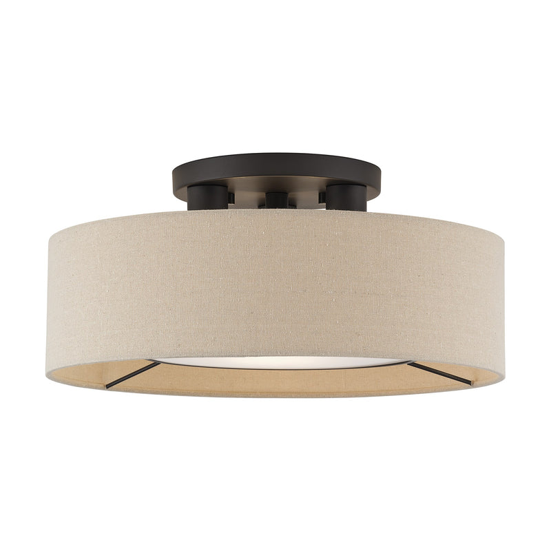 Ellsworth 3-Light Semi-Flush Mount with Parchment Shade in Bronze